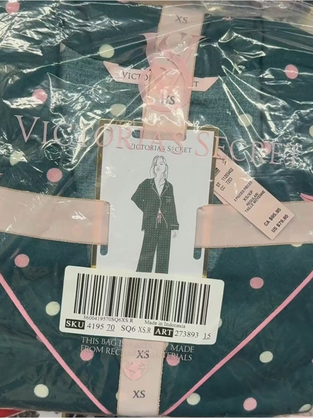 Victoria's Secret Navy Polka Dot Pajama Set with Pink Trim